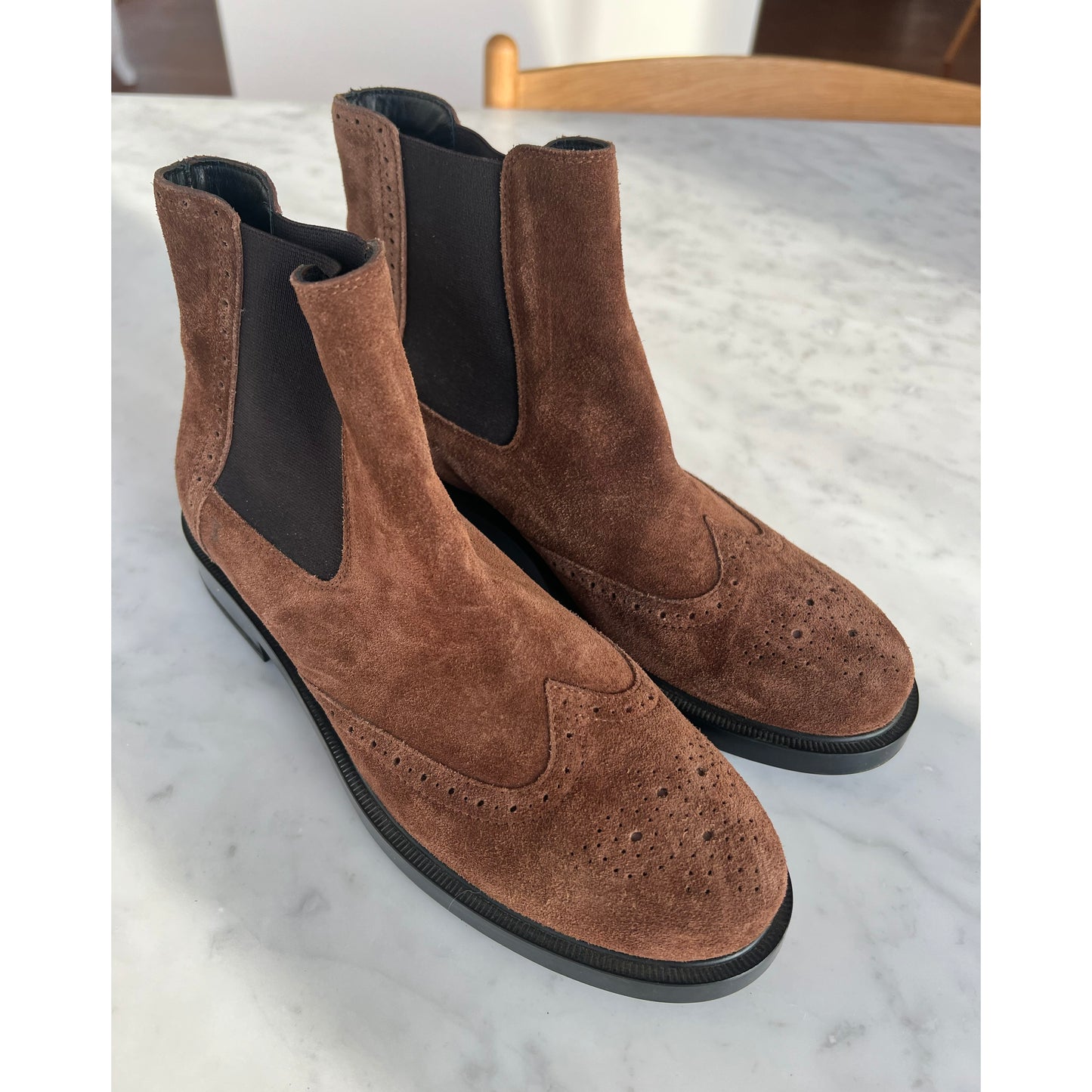 Tod's Perforated Brown Suede Chelsea Boots, size 37