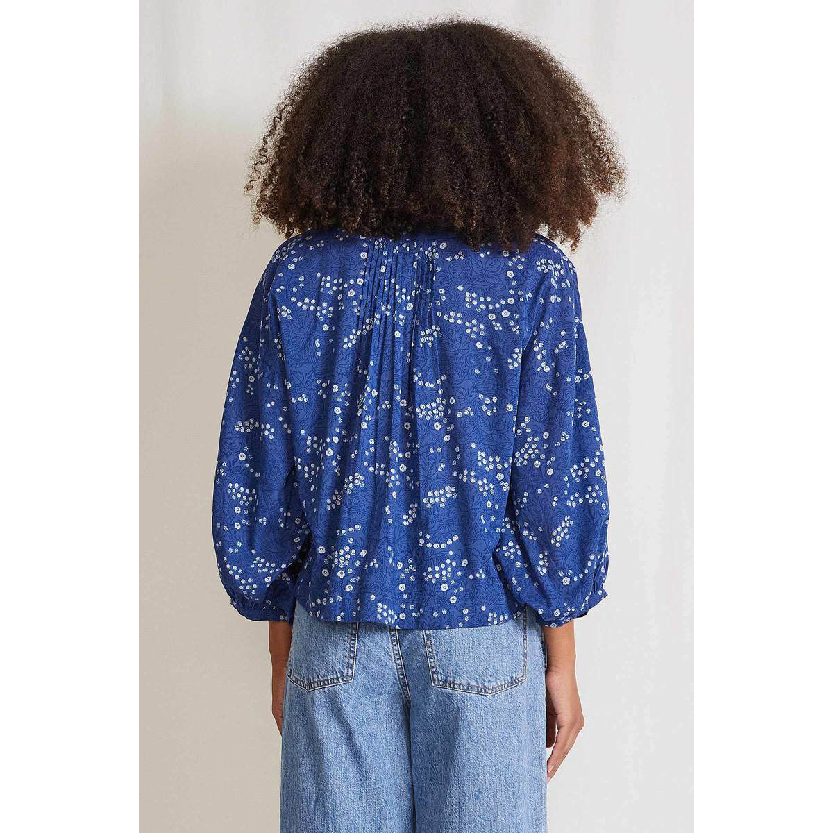 Apiece Apart "Topa" Printed Cotton Blouse in Blue, Size Small