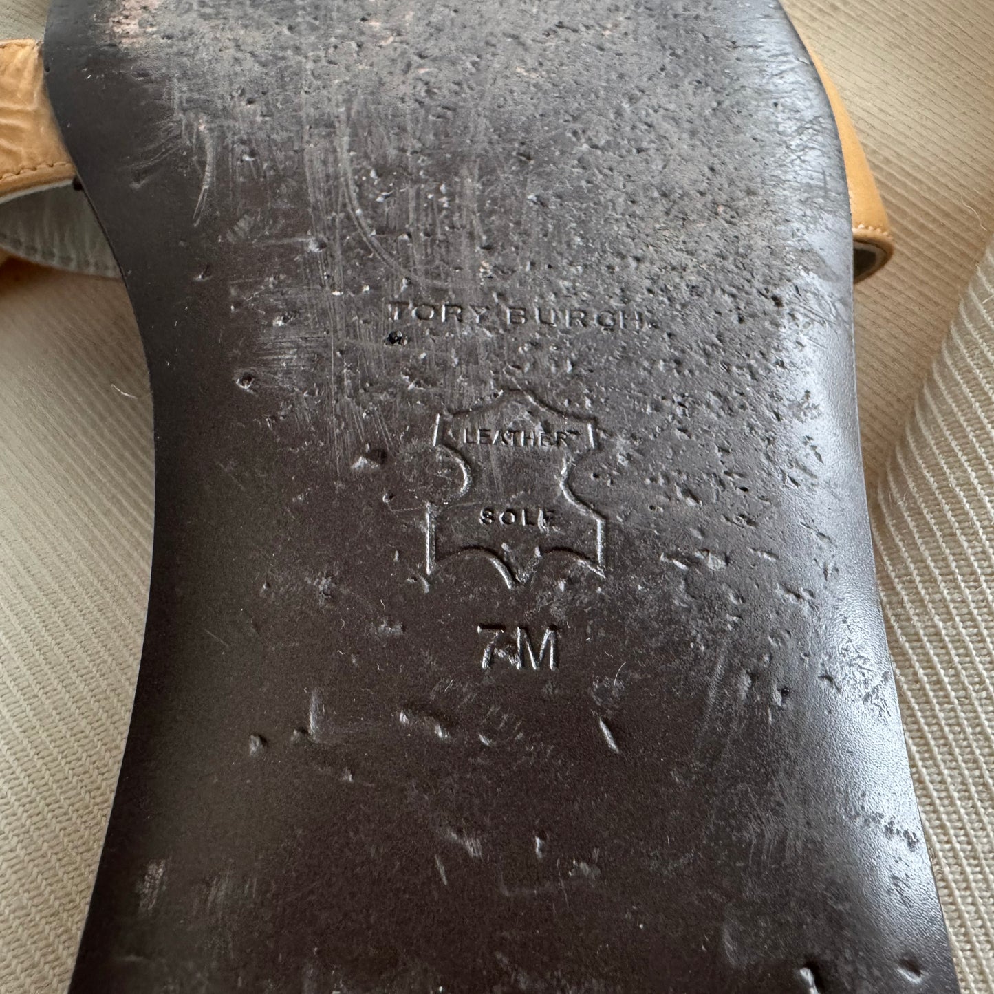 Tory Burch "Pierced" Slides in "Cantucci/Silver", size 7