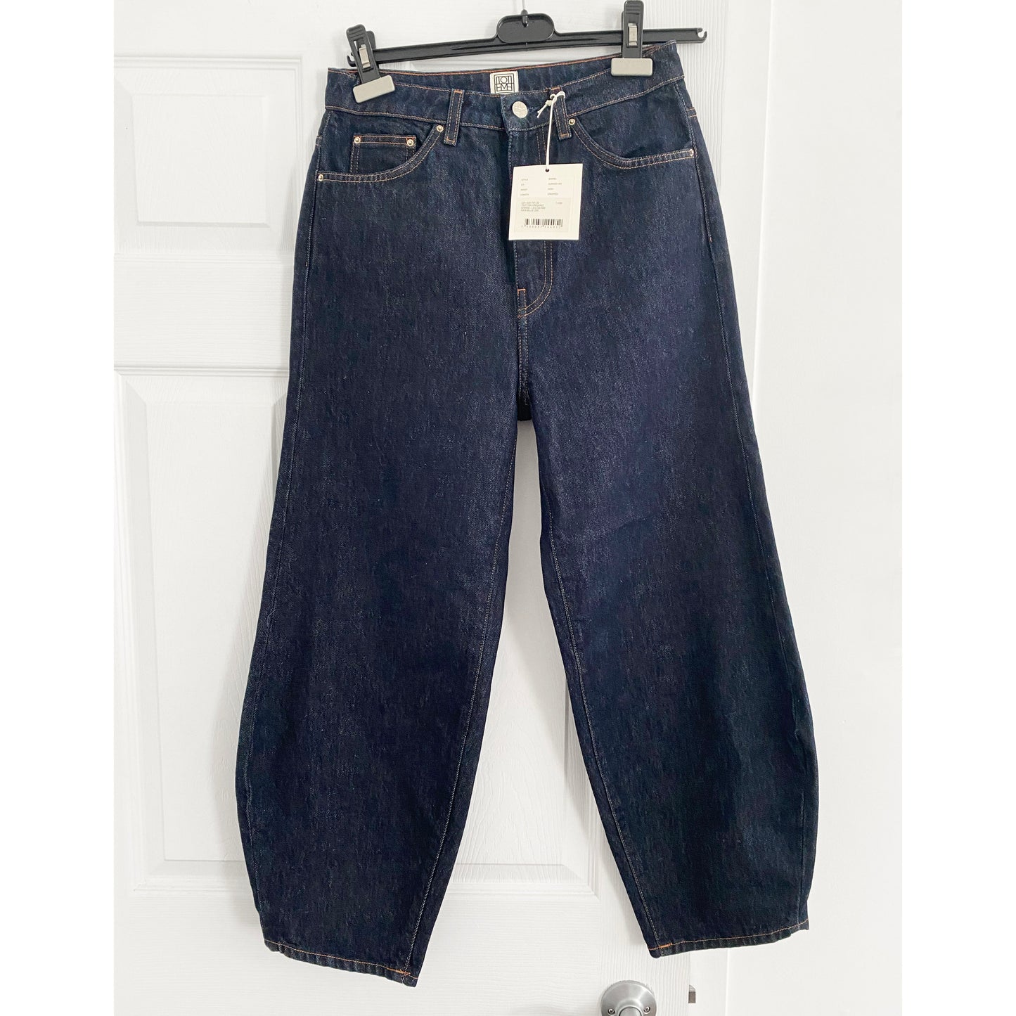 Toteme Barrel Leg Jeans in Raw Denim, size 27