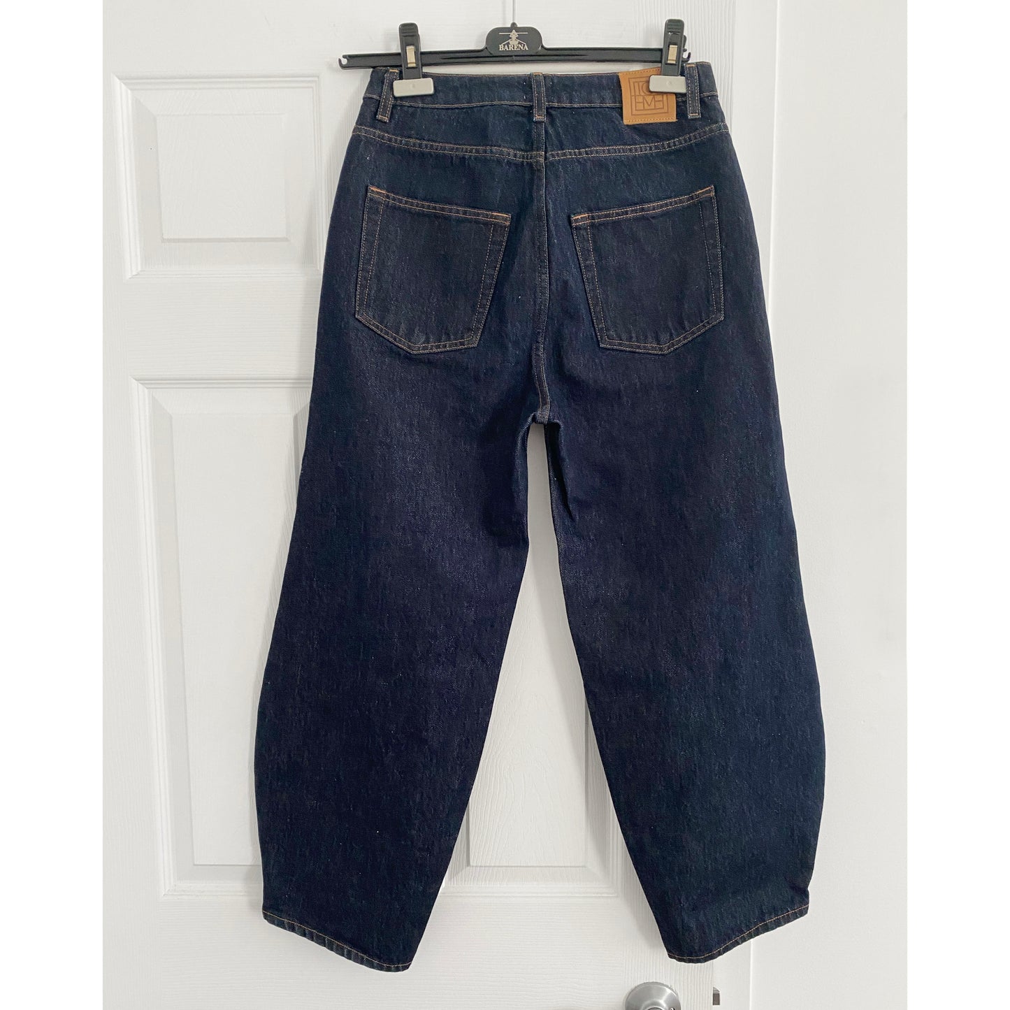 Toteme Barrel Leg Jeans in Raw Denim, size 27