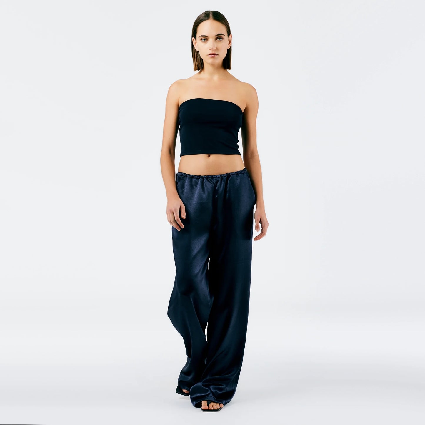 Tibi Summer Satin Pants in Navy, size XL