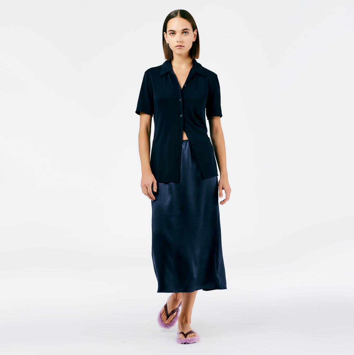 Tibi Navy Satin Slip Skirt, size XXS