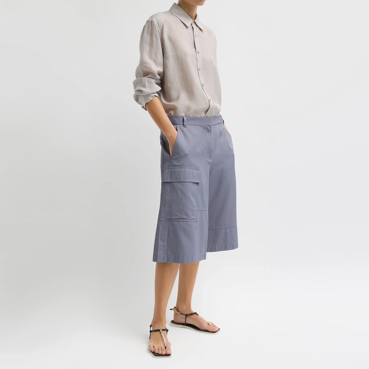 Tibi Drapey Suiting Cargo Short in "Deep Violet", size 12