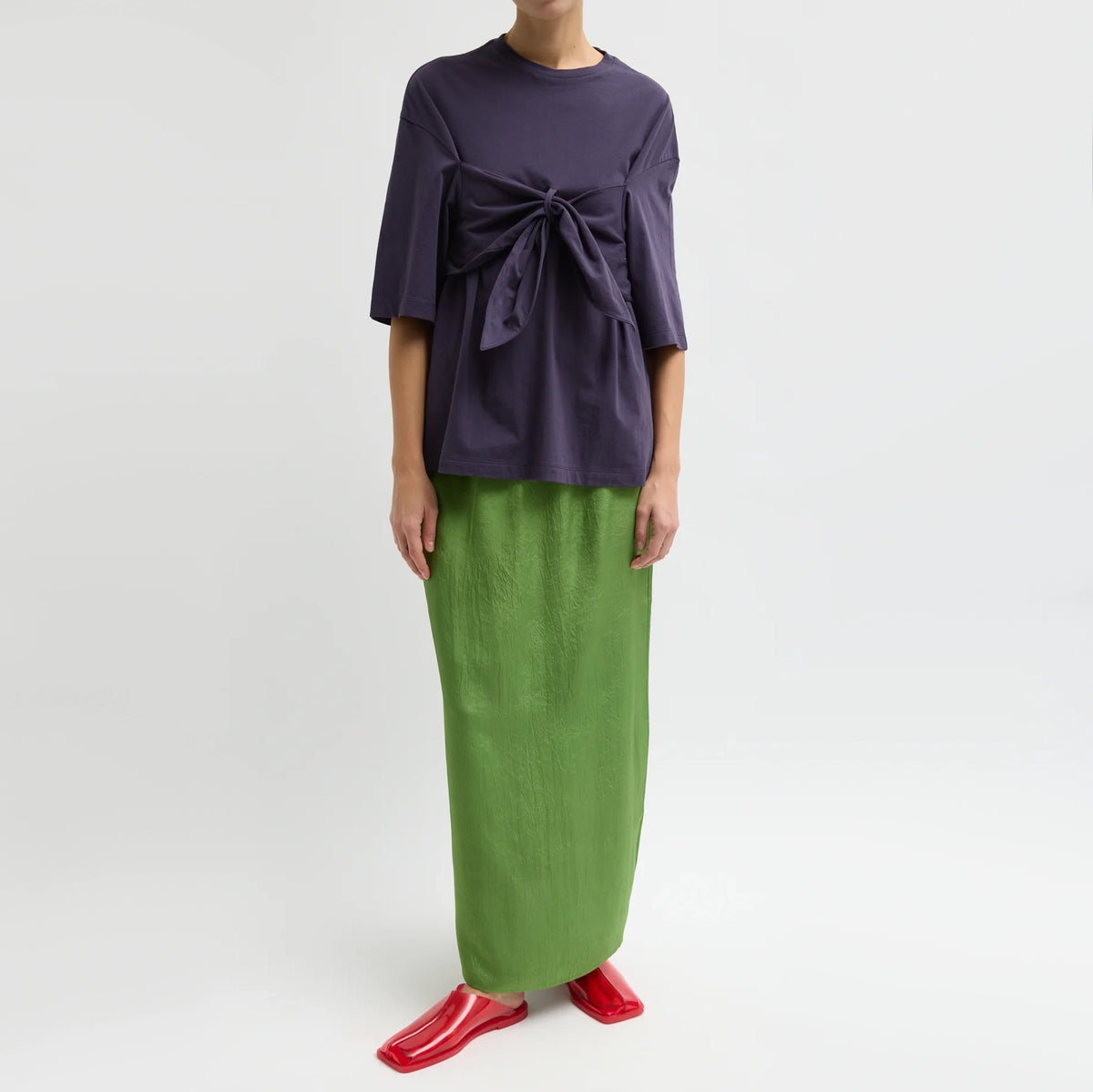 Tibi Tie Front T-Shirt in Eggplant, size Small