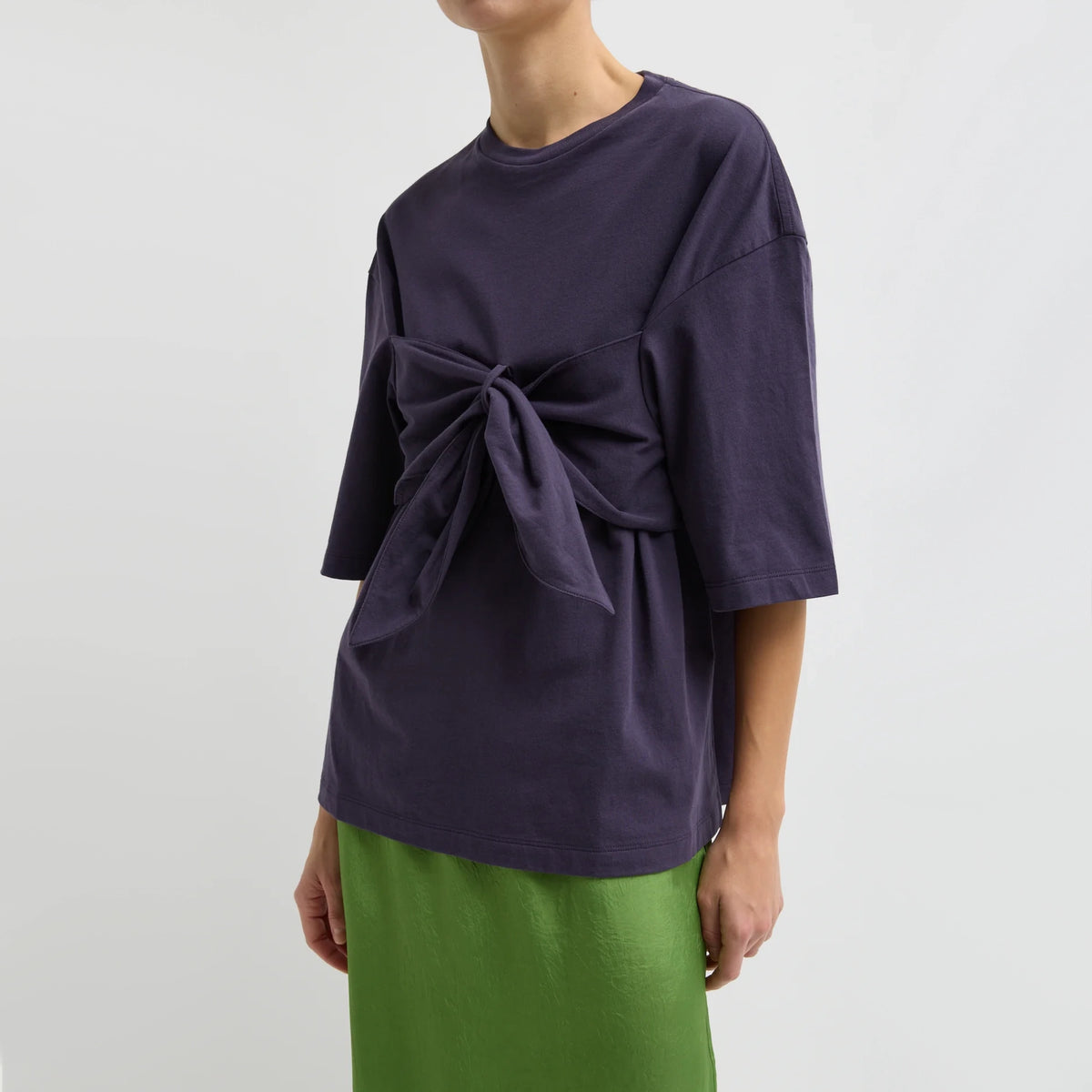 Tibi Tie Front T-Shirt in Eggplant, size Small