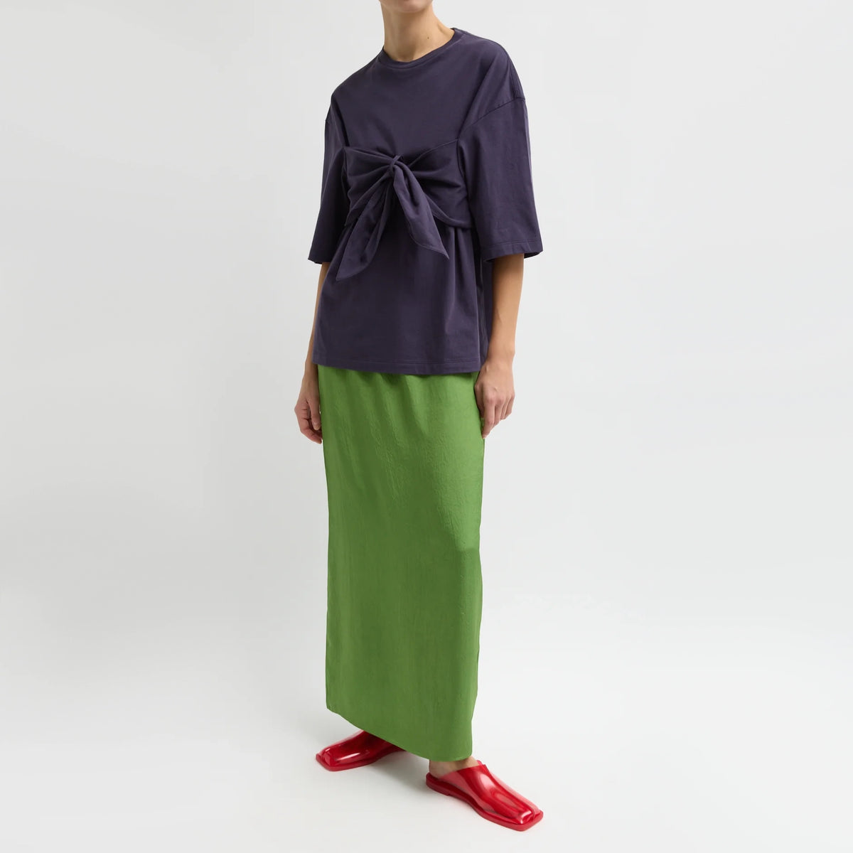 Tibi Tie Front T-Shirt in Eggplant, size Small
