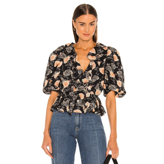 Ulla Johnson "Nadya" Top in Black Floral, size 0