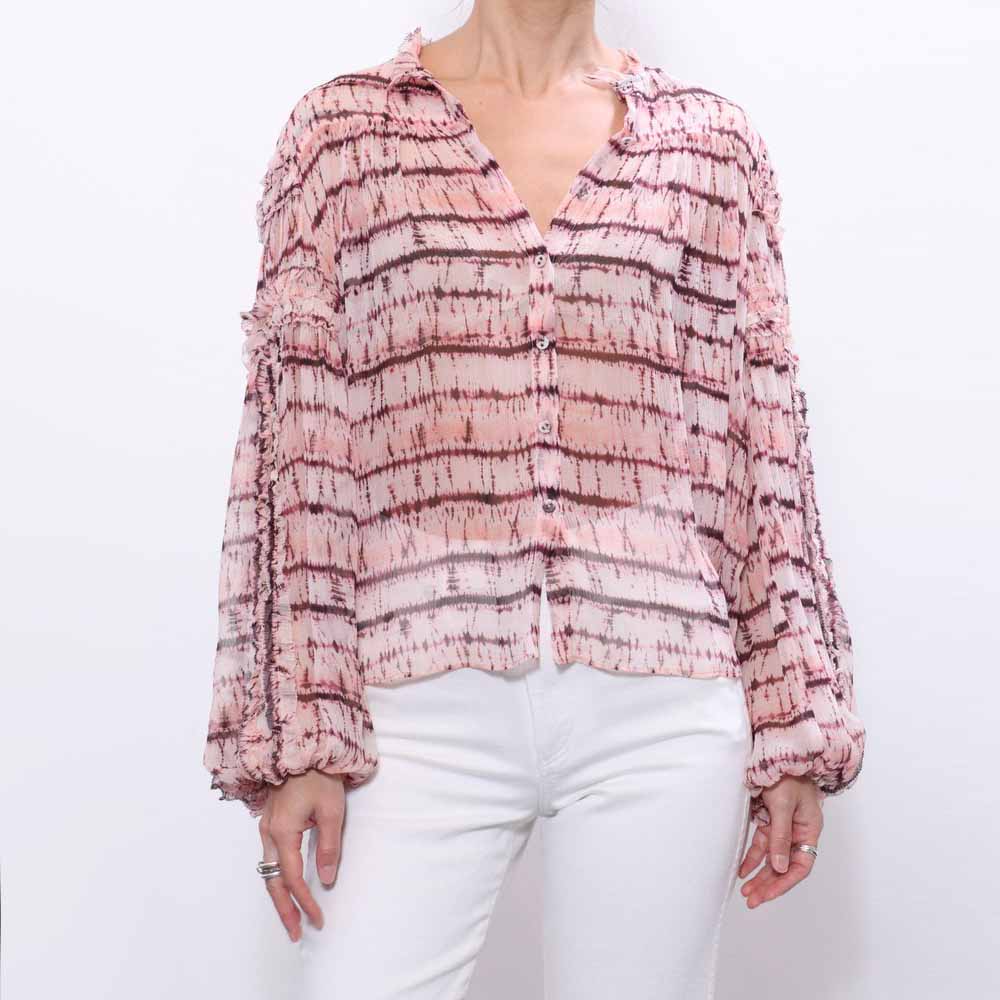 Ulla Johnson "Mari" Chiffon Blouse in Pink Tie Dye, size 0