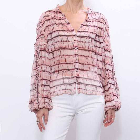 Ulla Johnson "Mari" Chiffon Blouse in Pink Tie Dye, size 0