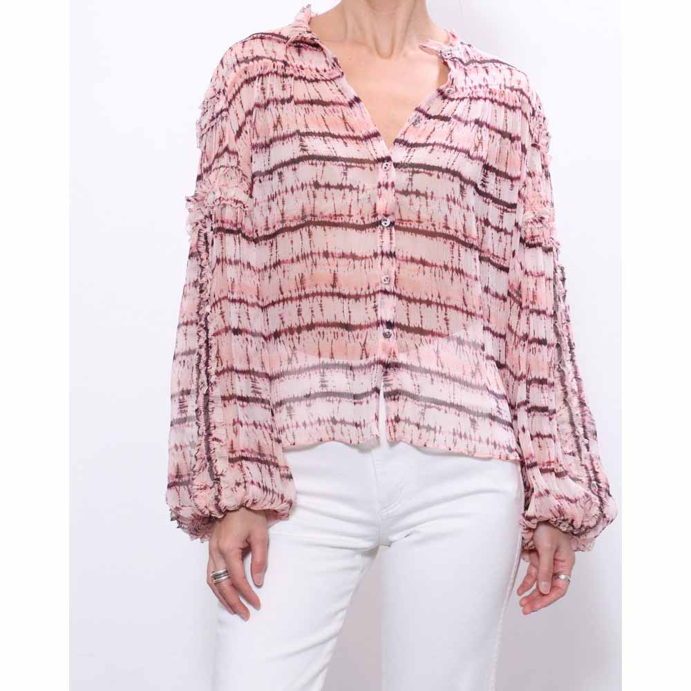 Ulla Johnson "Mari" Chiffon Blouse in Pink Tie Dye, size 0