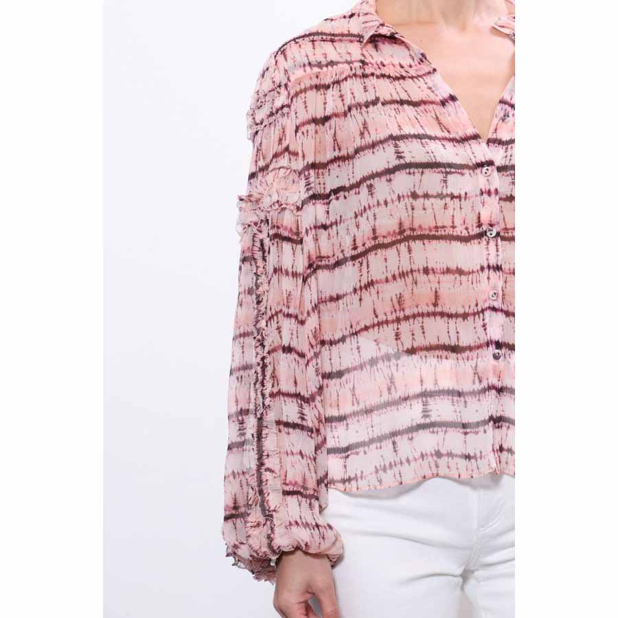 Ulla Johnson "Mari" Chiffon Blouse in Pink Tie Dye, size 0
