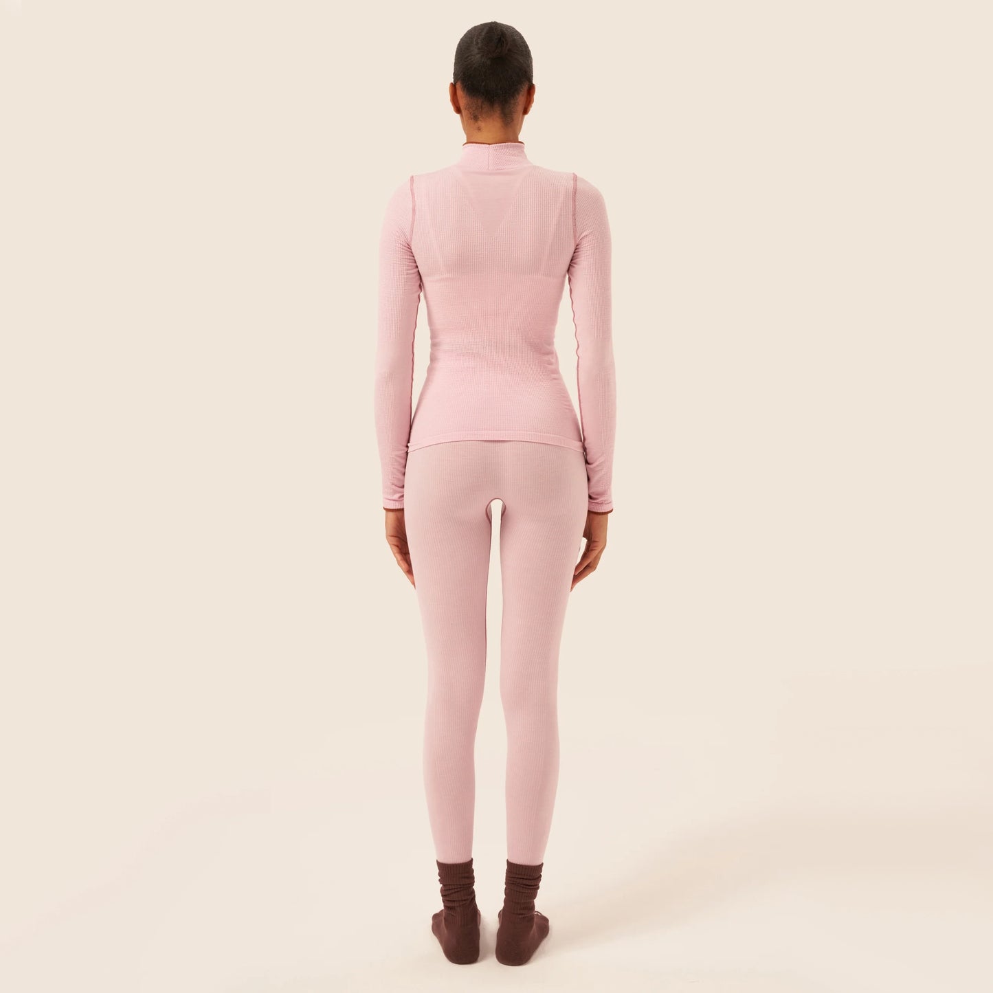 VAARA Pink Merino Base Layer Set in Pink, size Small Top, Medium Leggings