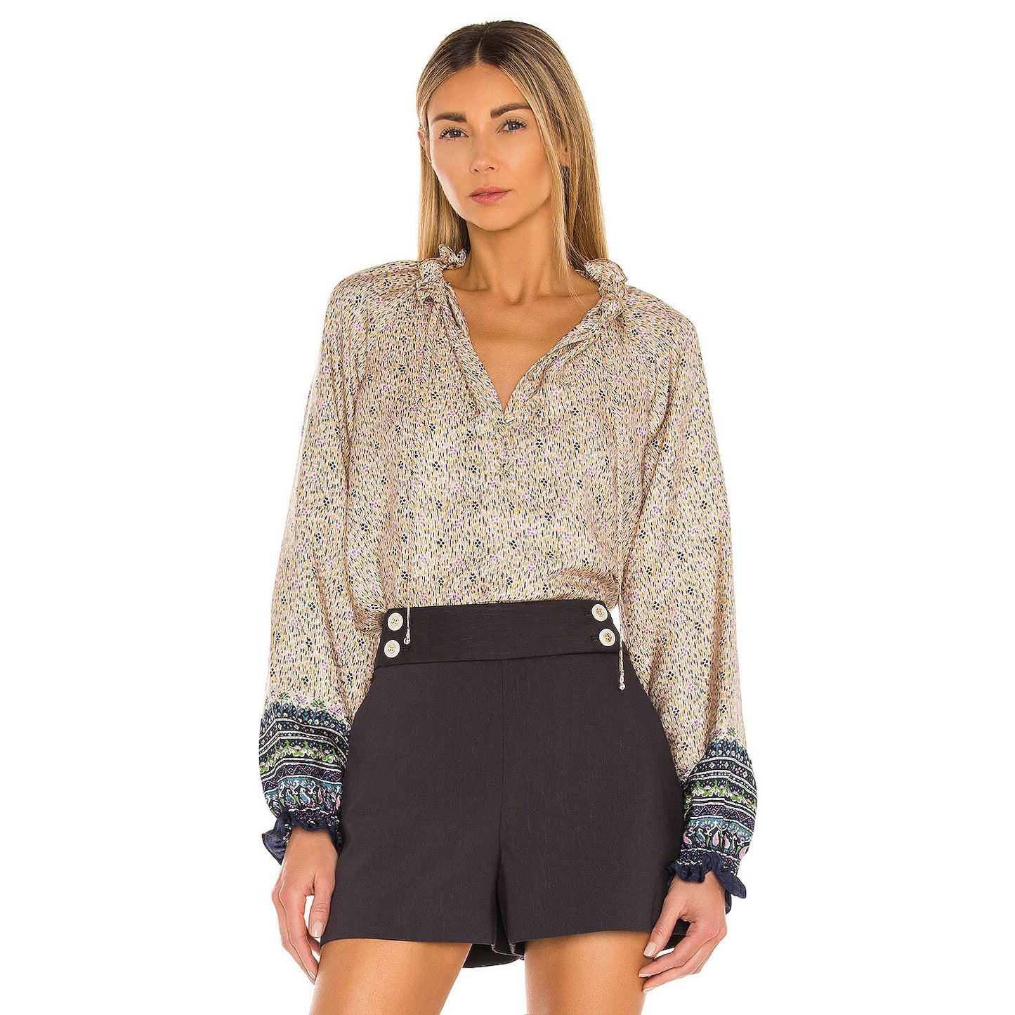 Veronica Beard "Antonette" Printed Silk Blouse, size 4