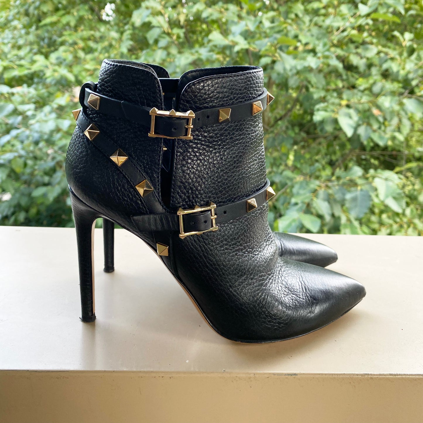 Botte en cuir noir Rockstud Valentino 100 mm, taille 37