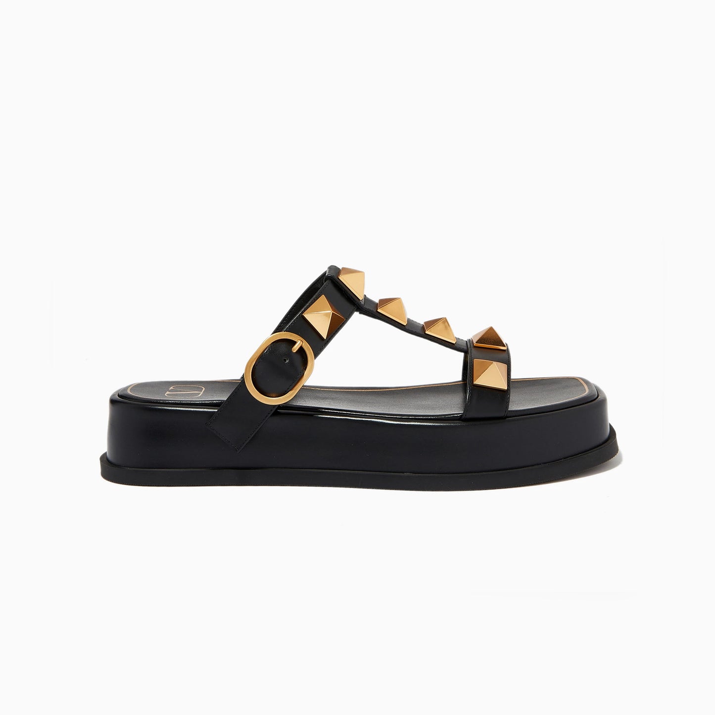 Valentino Roman Stud Platform Sandals in Black/Gold, size 42
