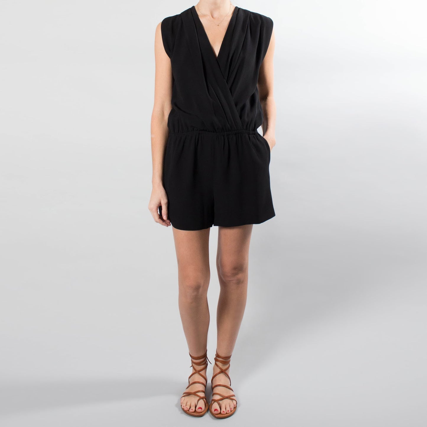Vanessa Bruno V-Neck Crepe Romper in Black, size 40 (fits size 6/8)