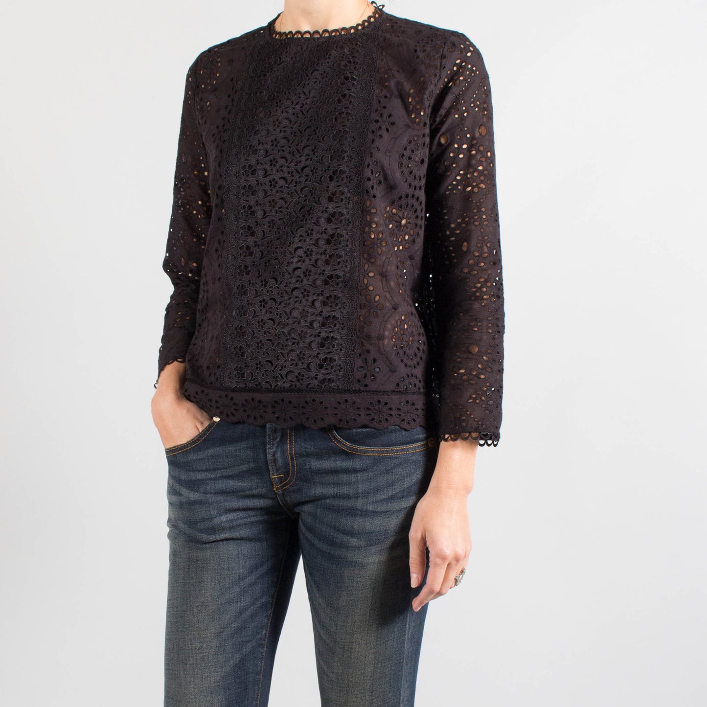 Vanessa Bruno Eyelet Lace Top in Black, size 34