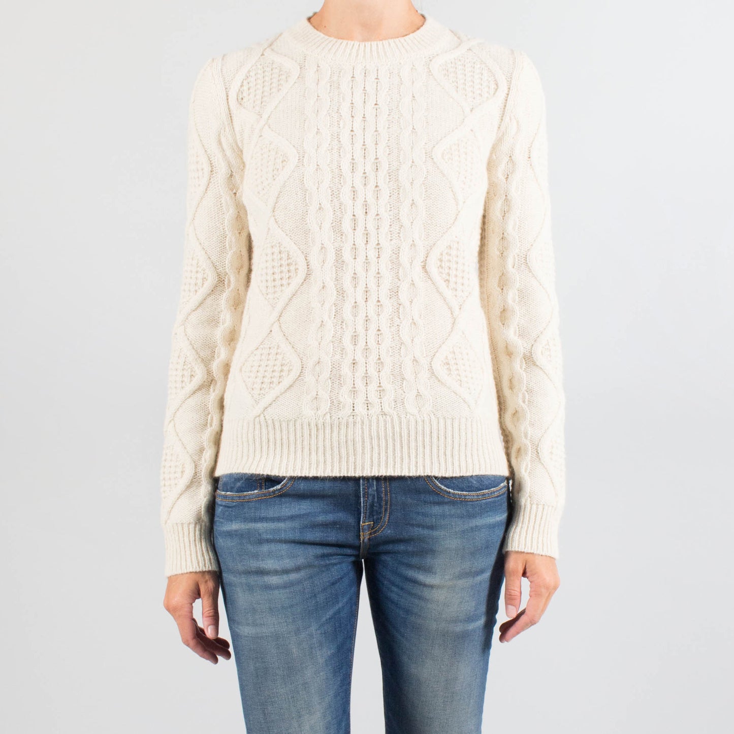 Vanessa Bruno Alpaca Cable Knit Sweater in Ivory, Size Small