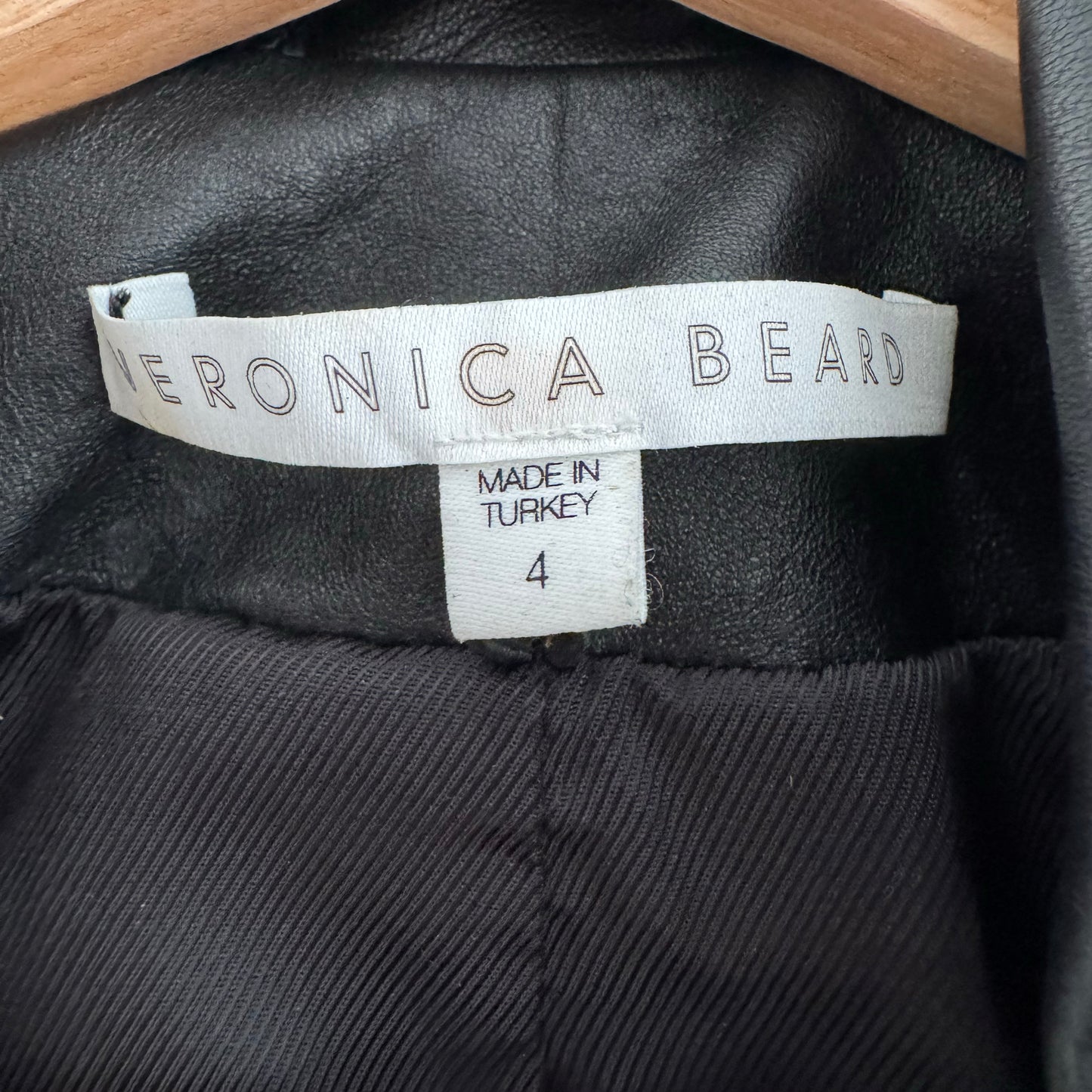 Veronica Beard Cooke Peak-Lapel Leather Jacket in Black, size 4