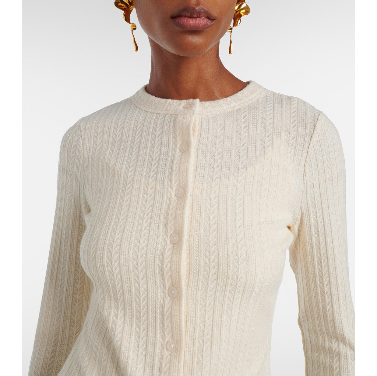 Veronica Beard "Lira" Cable Knit Cardigan in Ivory, size Medium