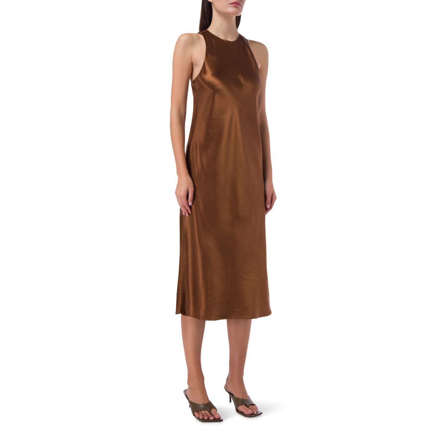 Tibi Heavy Satin Midi Bias Dress in Bronze, size 00