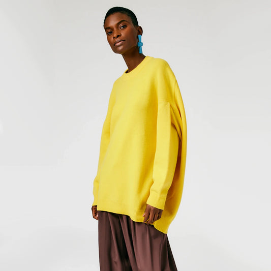 Tibi Airy Extrafine Wool Circular Sweater in Yellow, size S/M