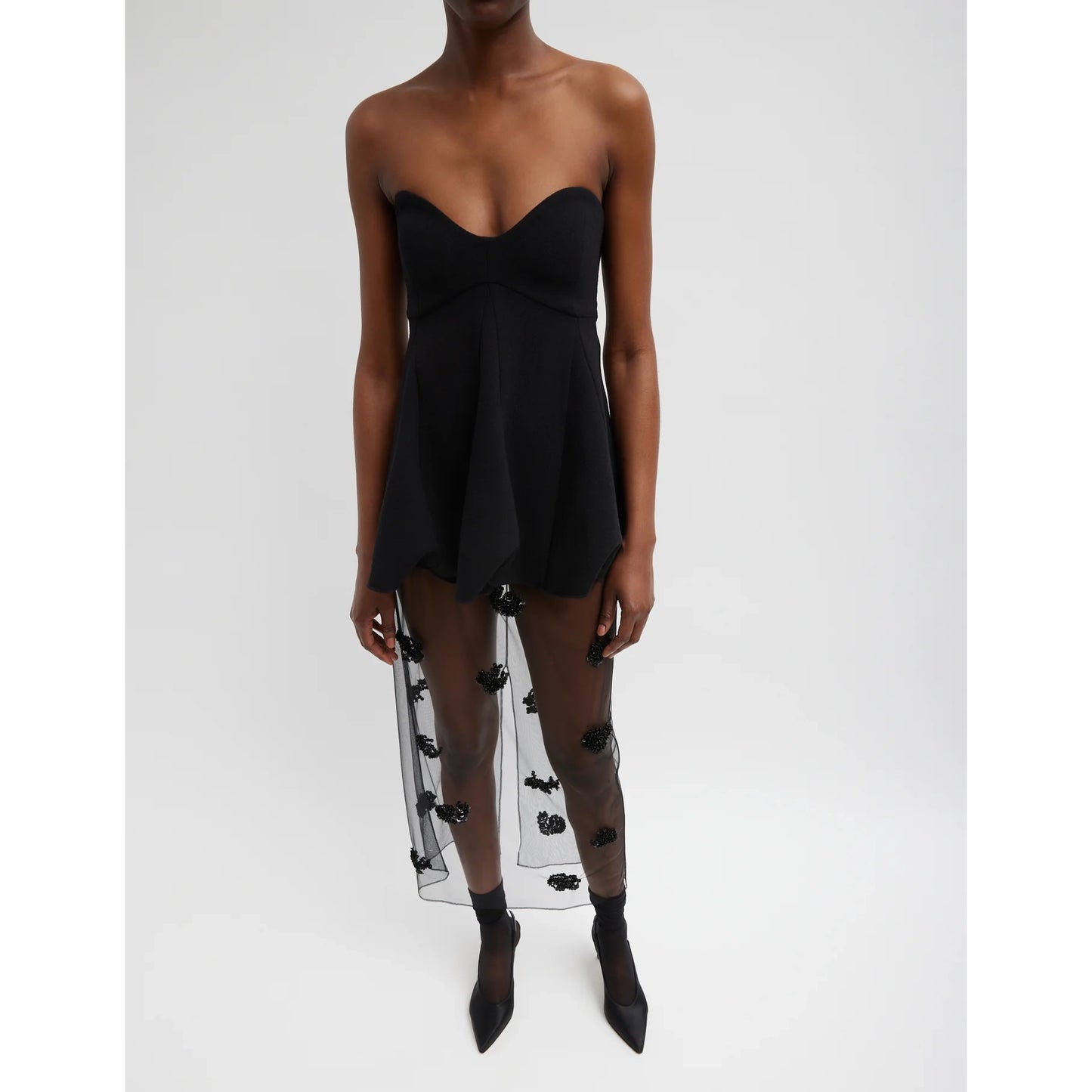 Tibi Melee Crepe Strapless Top in Black, size 6