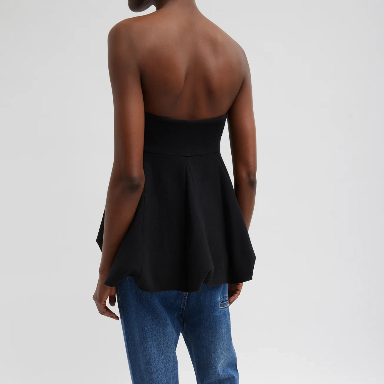 Tibi Melee Crepe Strapless Top in Black, size 6