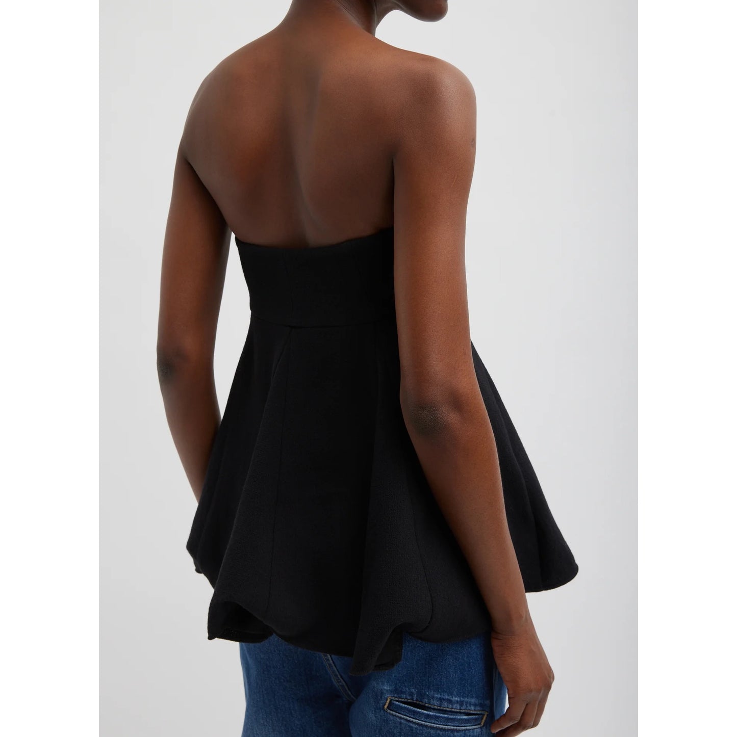 Tibi Melee Crepe Strapless Top in Black, size 6