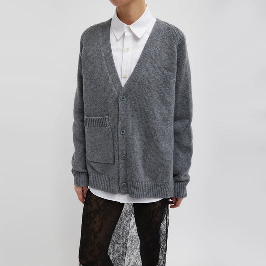 Tibi Soft Sweater Fringed Half Cardigan in Grey/Black, size S/M