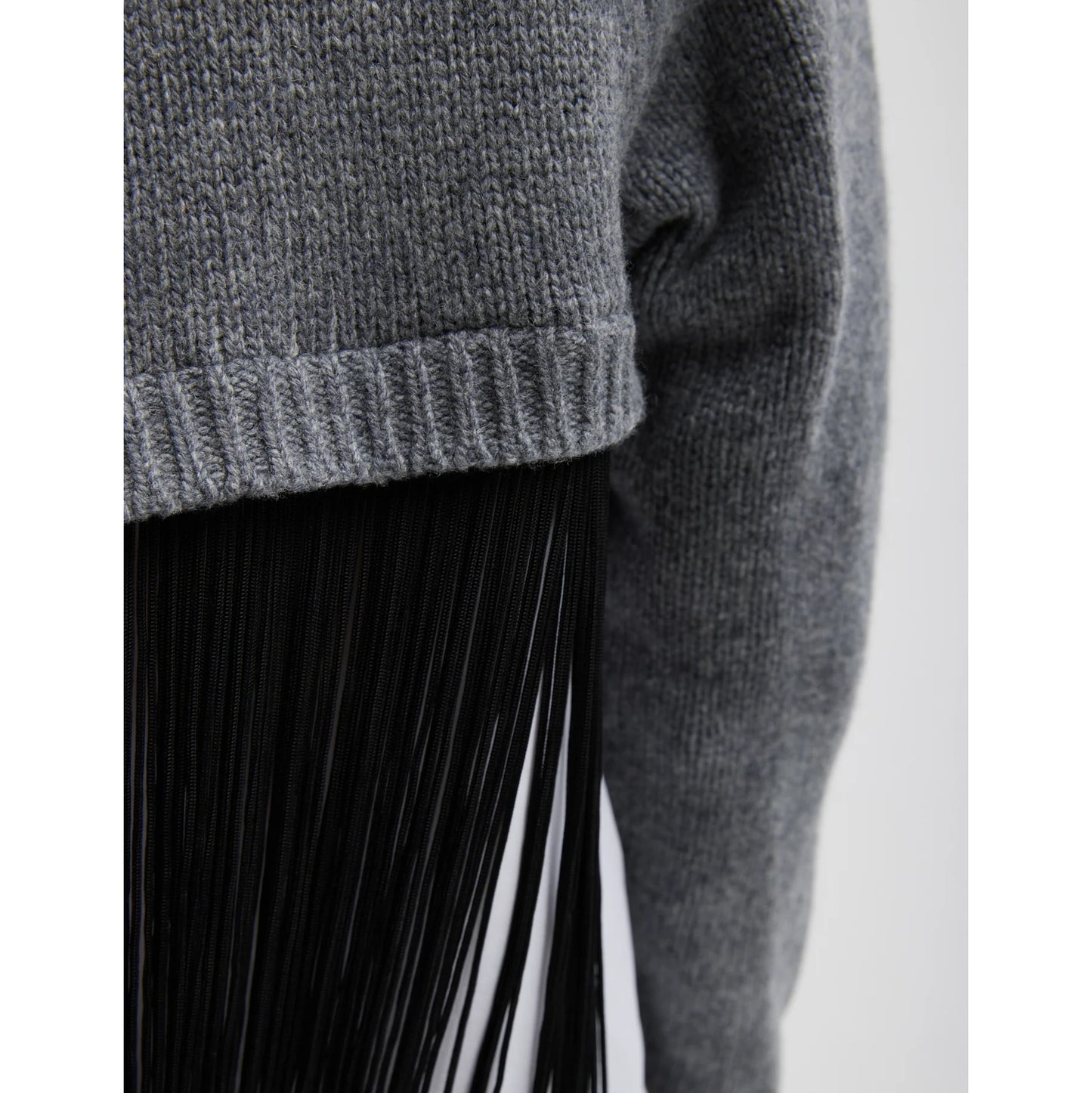 Tibi Soft Sweater Fringed Half Cardigan in Grey/Black, size S/M