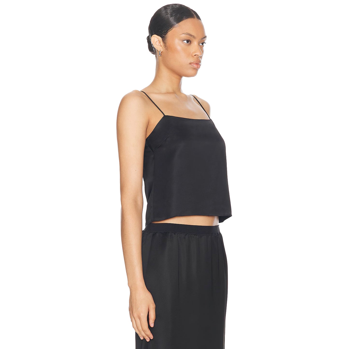Wardrobe NYC Cropped Satin Tank in Black, size Small