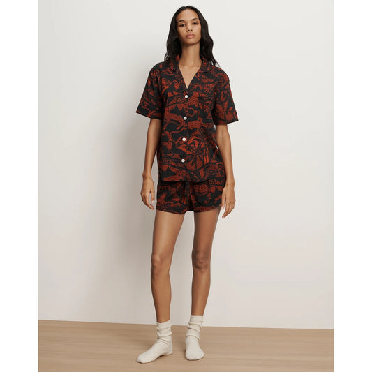 Desmond & Dempsey x Veronica Beard Short-Sleeve Cotton Pajama Set in Black/Red, size Medium