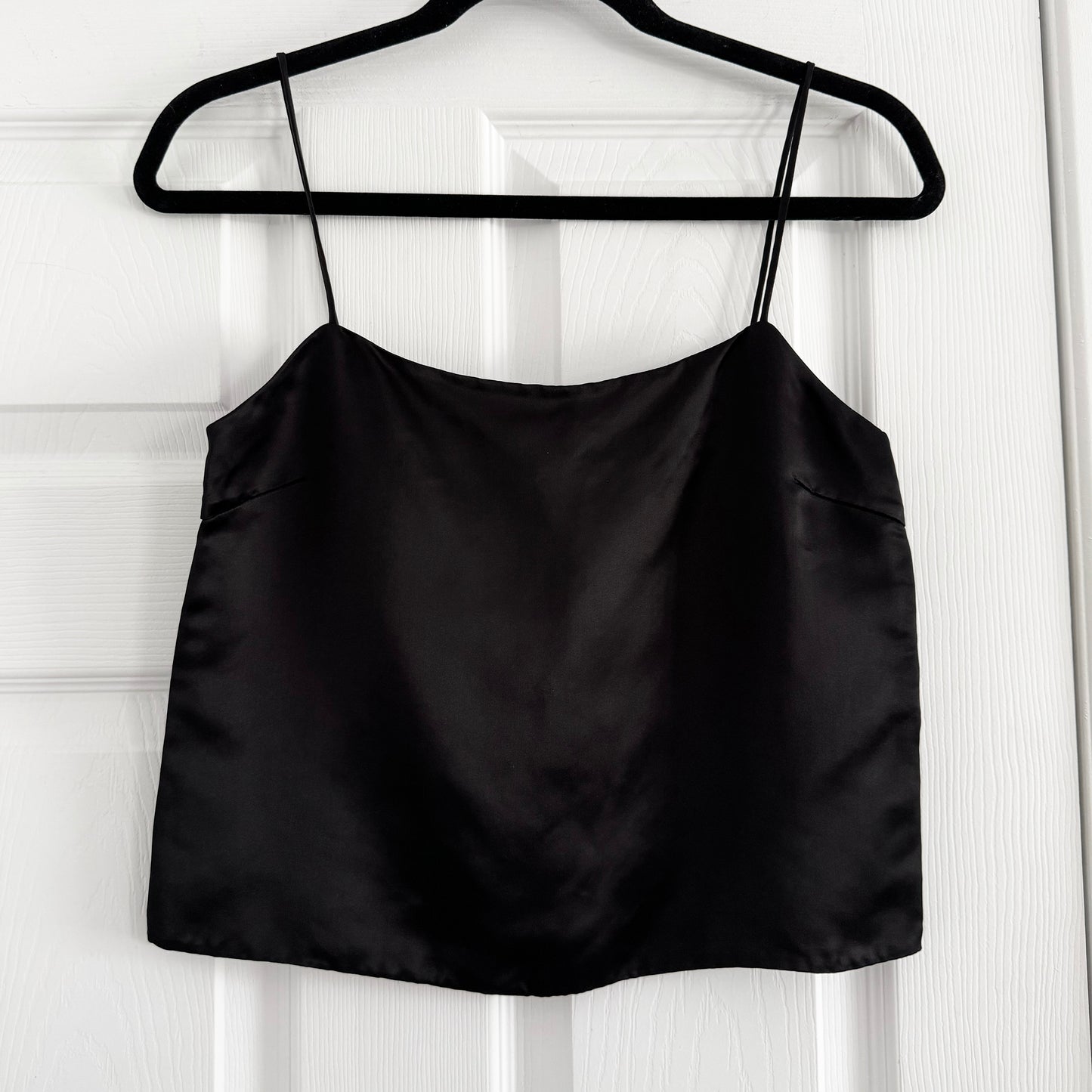 Wardrobe NYC Cropped Satin Tank in Black, size Small