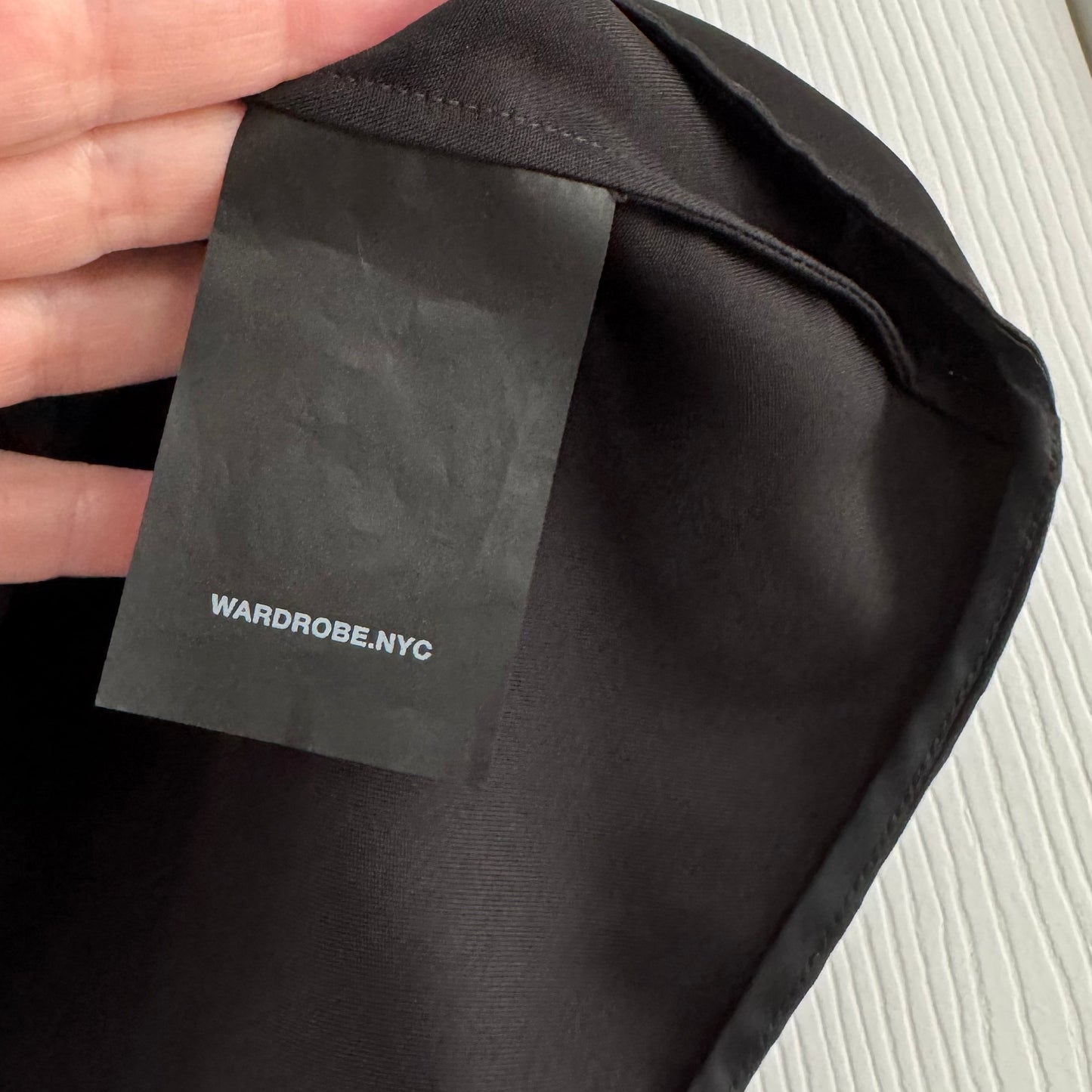 Wardrobe NYC Cropped Satin Tank in Black, size Small