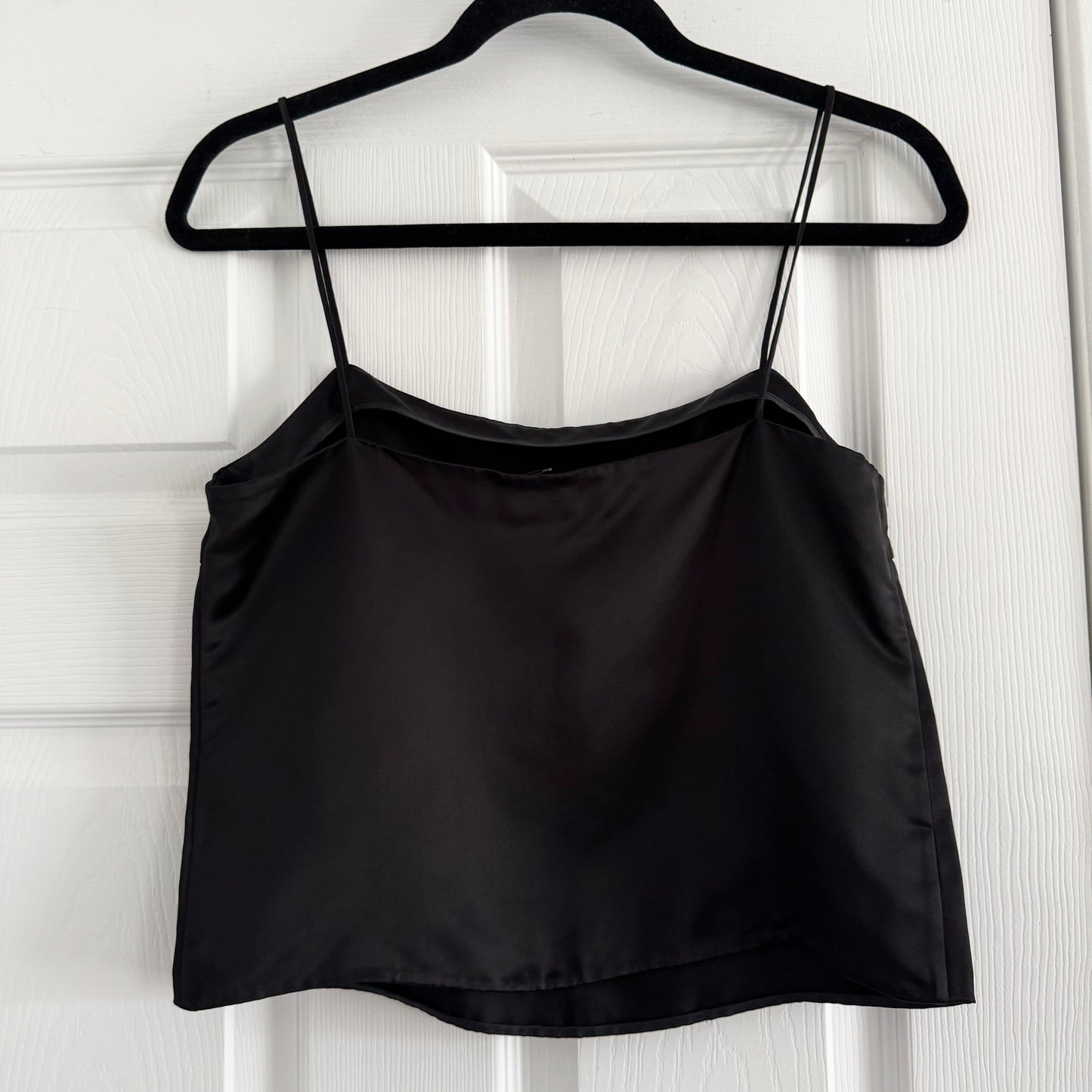 Wardrobe NYC Cropped Satin Tank in Black, size Small