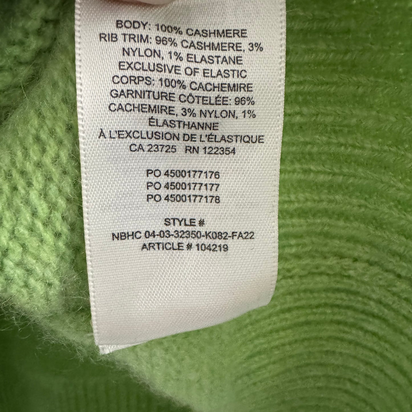 Wilfred Cashmere Turtleneck in Lime Green, size XS