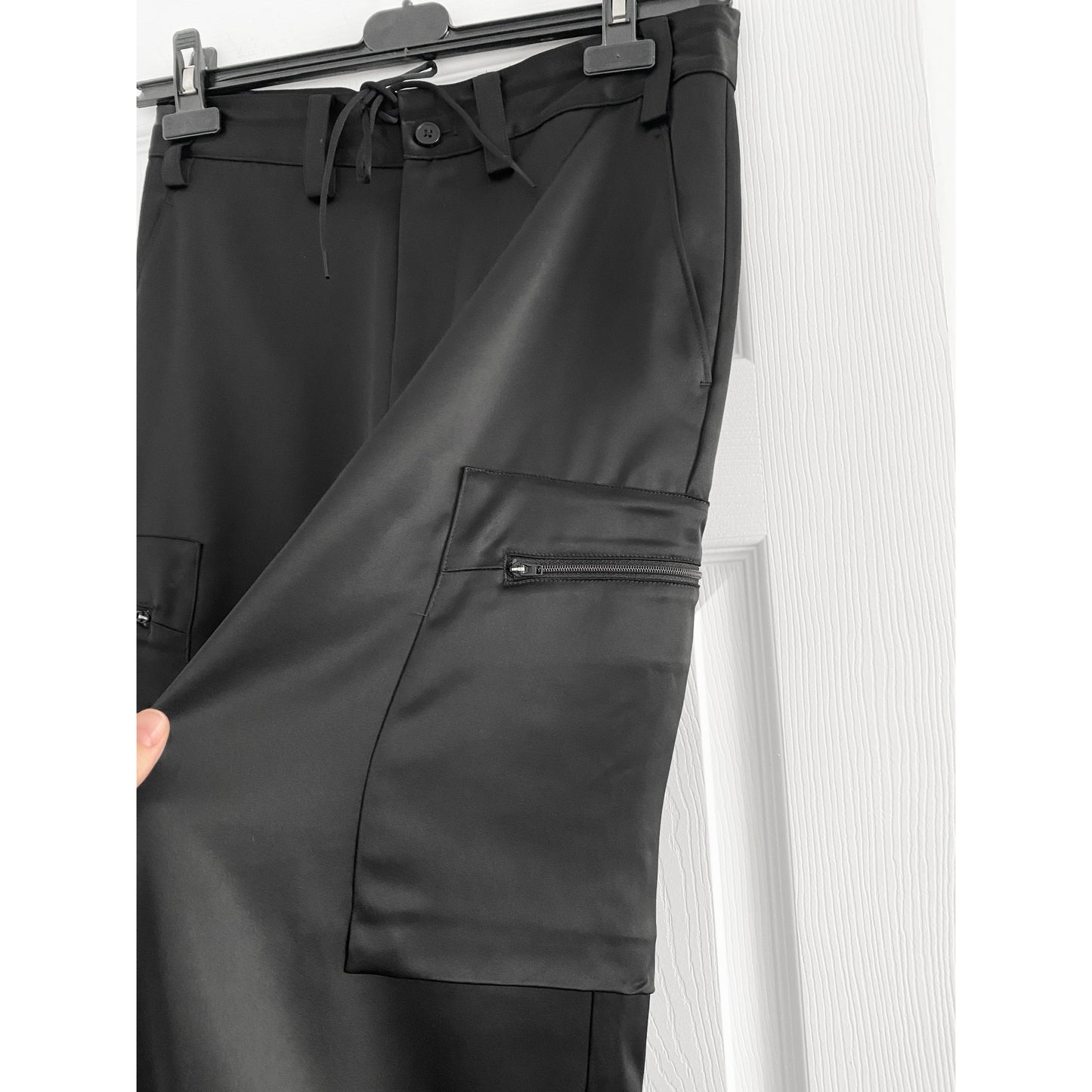 Y-3 Satin Joggers in Black, size Small