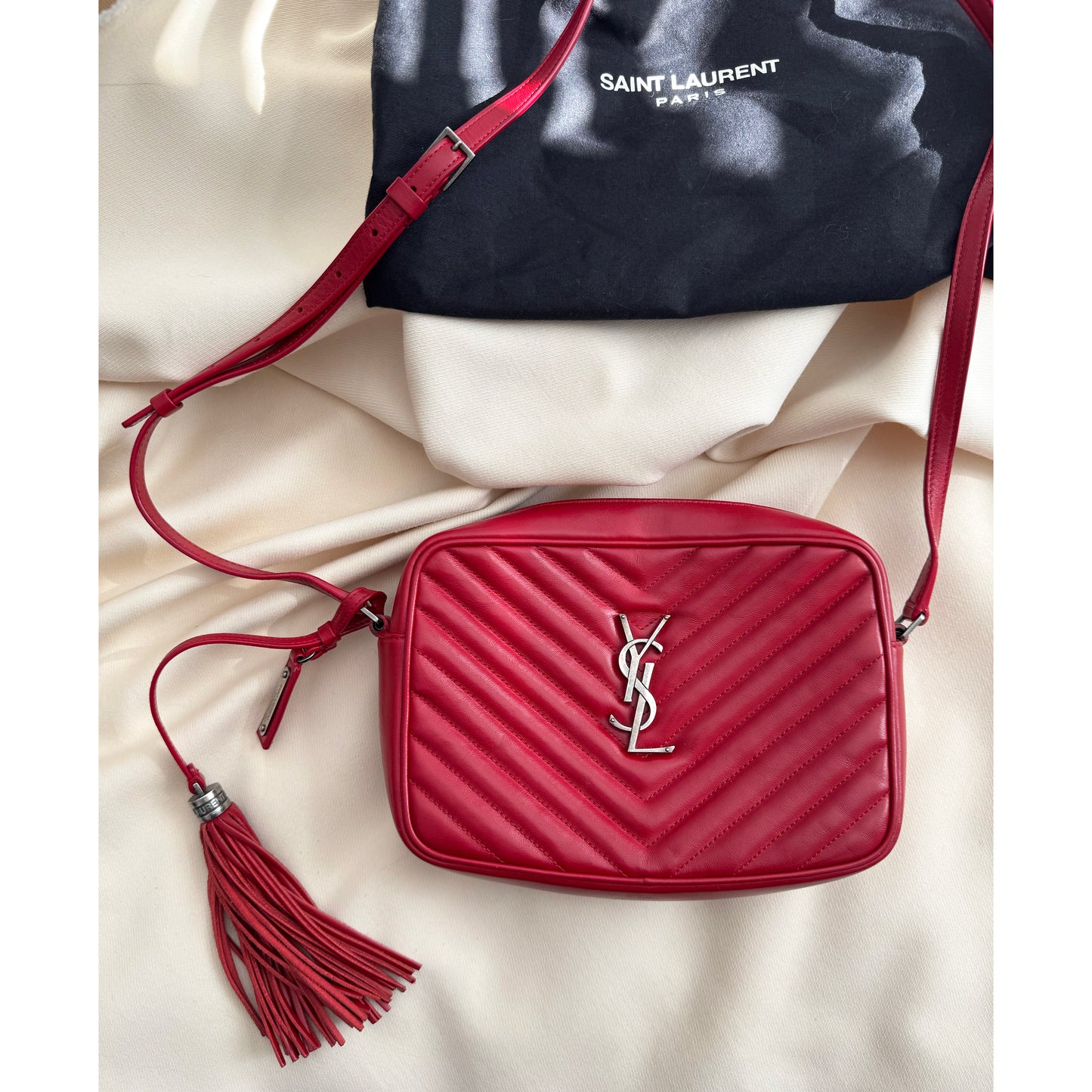 YSL Quilted "Lou" Red Camera Bag in Red