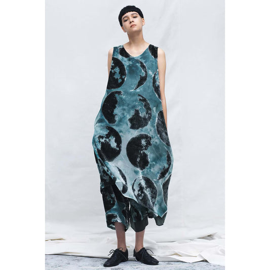 Y's by Yohji Yamamoto Moon Print Laser Cut Velvet Dress, size "3" (fits like a Medium)