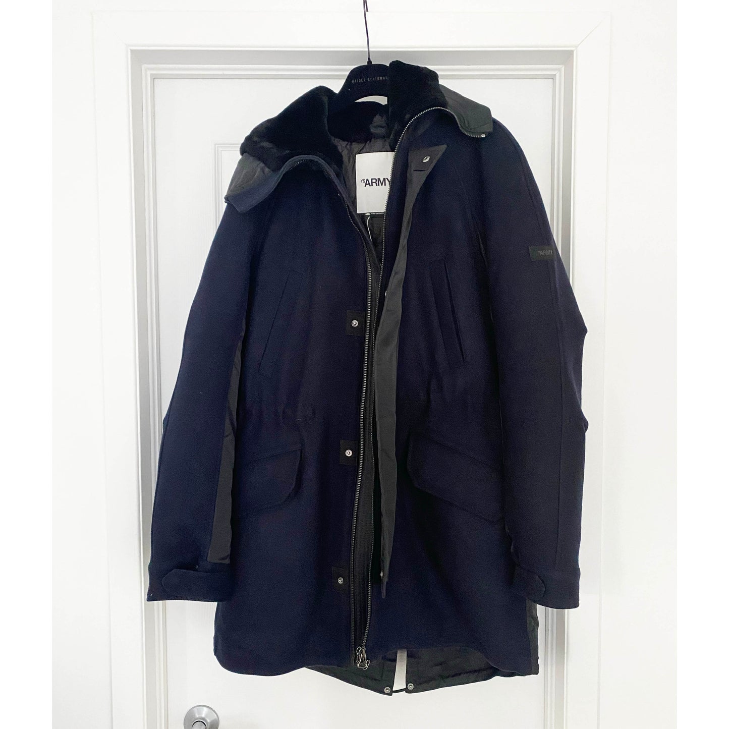 ** MENS ** Yves Saloman Army Parka in Navy Wool/Black Nylon Contrast, size 54 (also fits Womens L/XL)