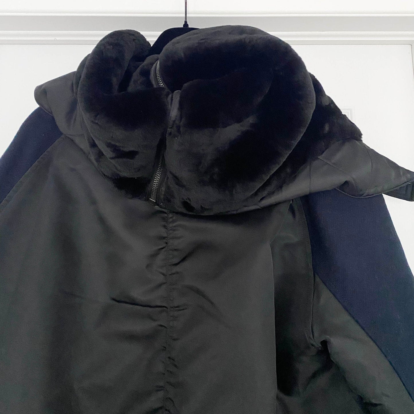 ** MENS ** Yves Saloman Army Parka in Navy Wool/Black Nylon Contrast, size 54 (also fits Womens L/XL)