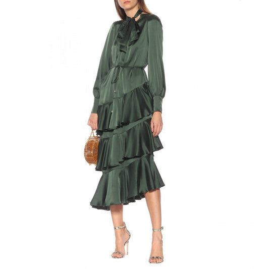 Zimmermann "Espionage" Tiered Satin Dress in Green, size "1"