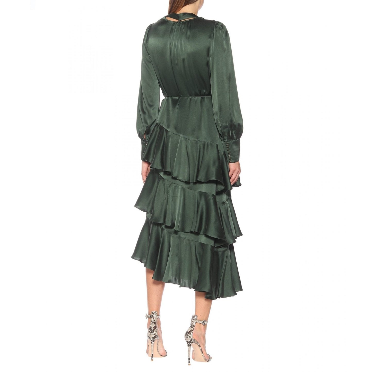 Zimmermann "Espionage" Tiered Satin Dress in Green, size "1"