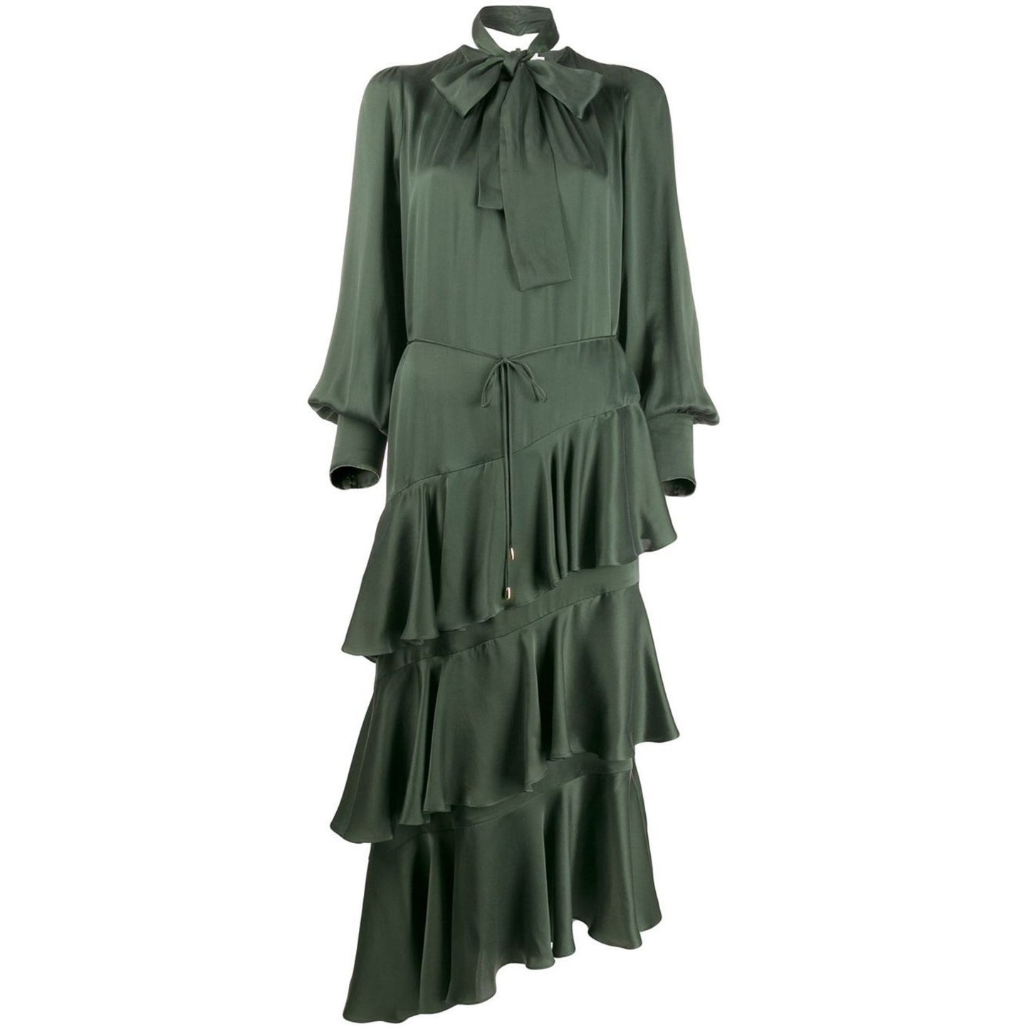 Zimmermann "Espionage" Tiered Satin Dress in Green, size "1"