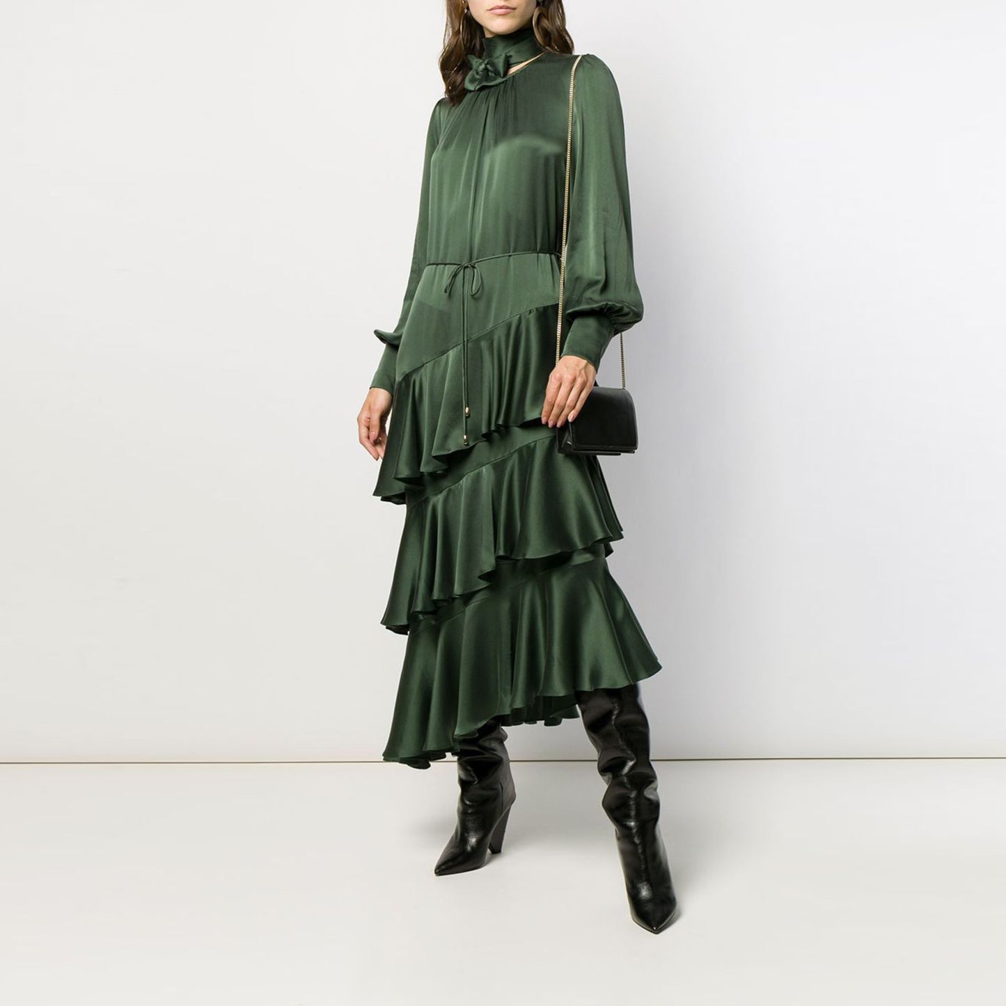 Zimmermann "Espionage" Tiered Satin Dress in Green, size "1"