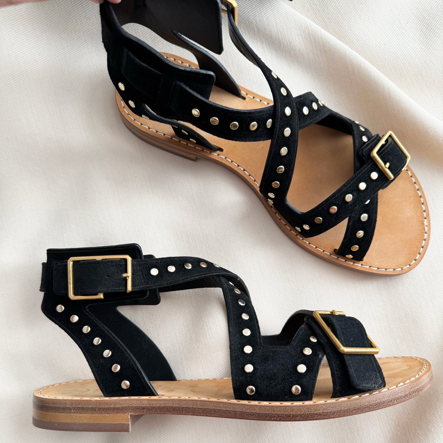Zadig & Voltaire "Cecilia" Studded Flat Sandals, size 37