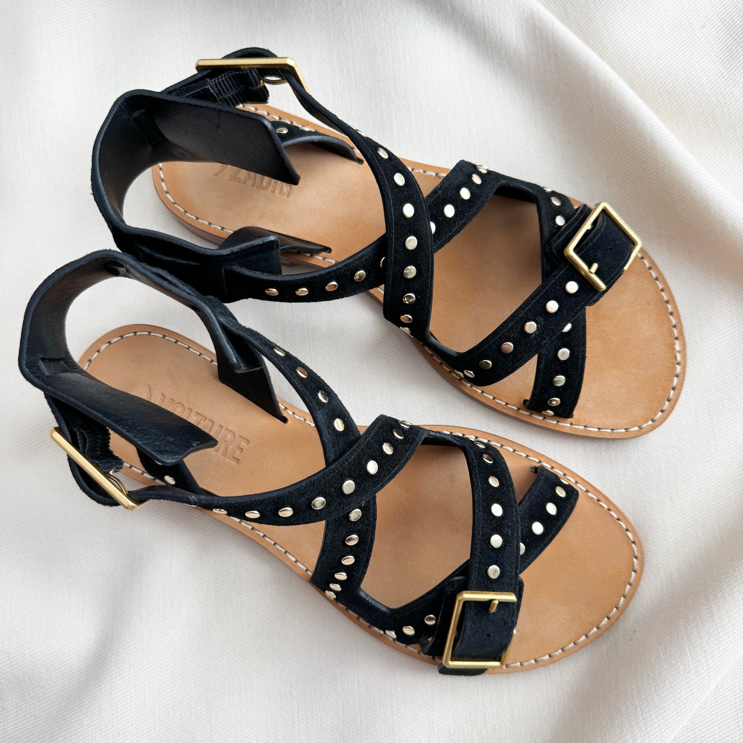 Zadig & Voltaire "Cecilia" Studded Flat Sandals, size 37
