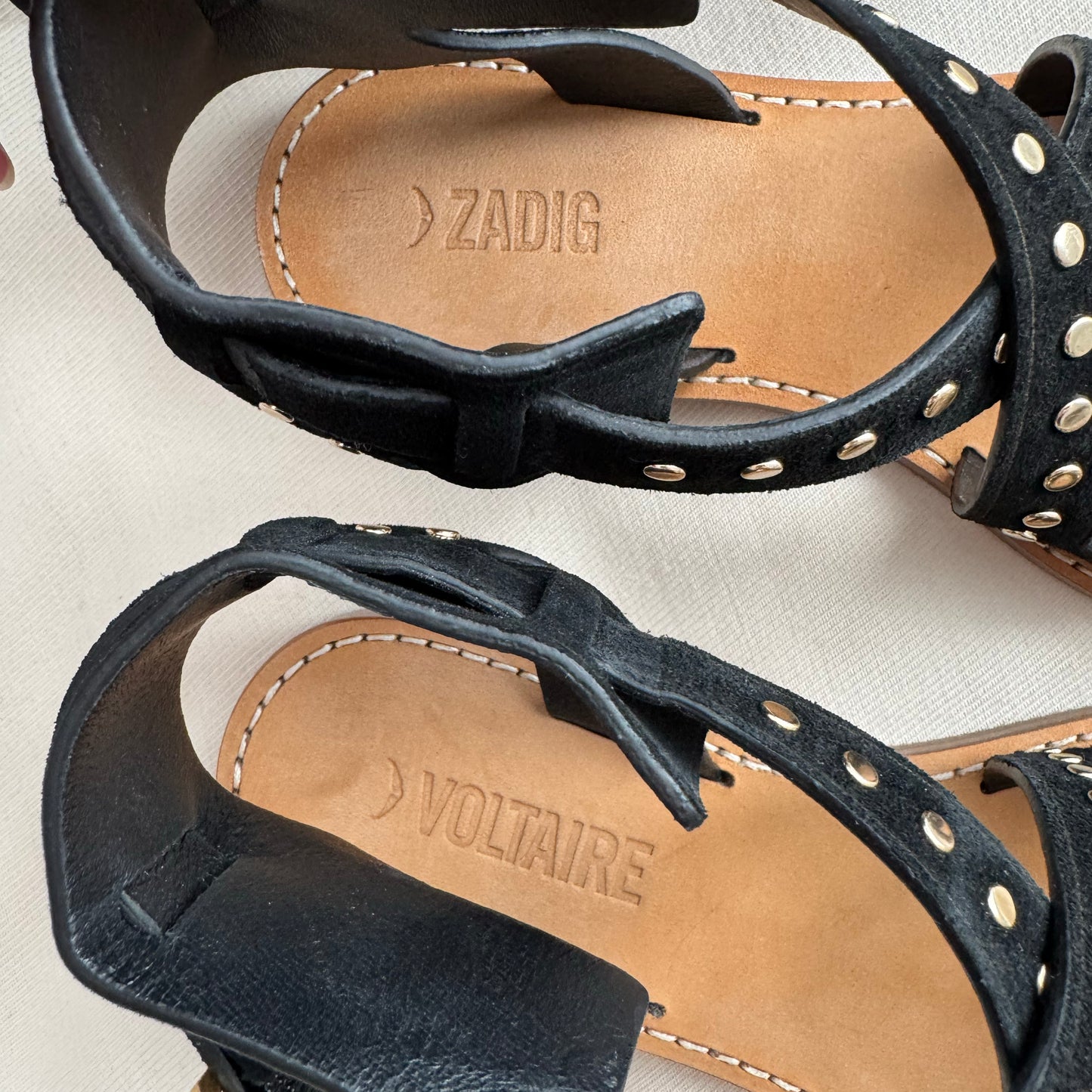 Zadig & Voltaire "Cecilia" Studded Flat Sandals, size 37